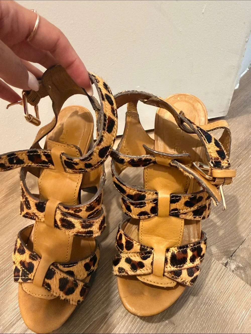 Minelli Leopard-Print Tan Platform Sandals